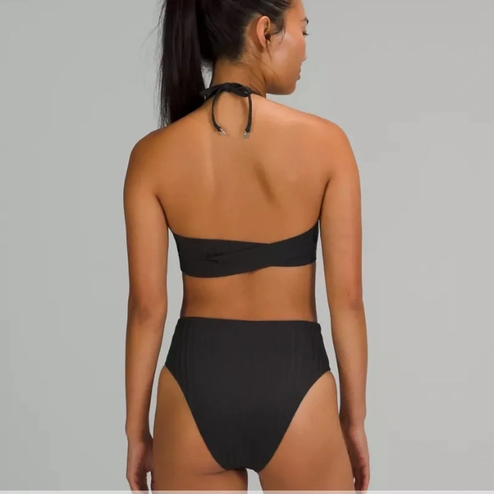 lululemon athletica High Waist Cross-Back Black Bikini Set 4 EUC